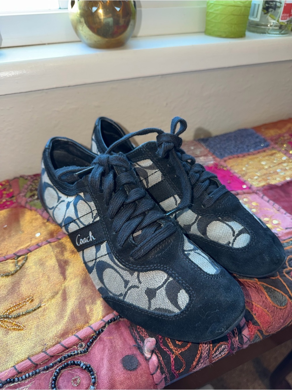 Coach Black and Cream Signature Canvas Lace-Up Sneakers - Picture 2 of 6